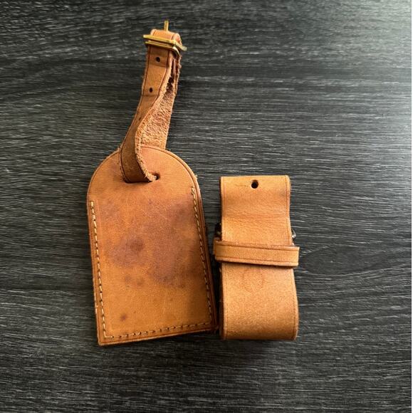 Authentic Louis Vuitton Vachetta Leather Name Luggage Tag And Poignet Set SN928 - Picture 2 of 5